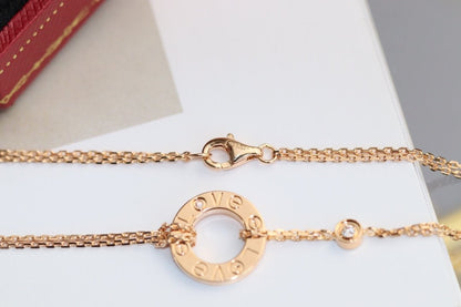 [：Polaidi Jewelry]LOVEネックレス アジャスタブル ローズゴールド 2ダイヤモンド