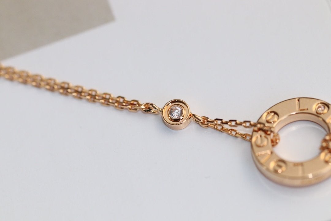 [：Polaidi Jewelry]LOVEネックレス アジャスタブル ローズゴールド 2ダイヤモンド