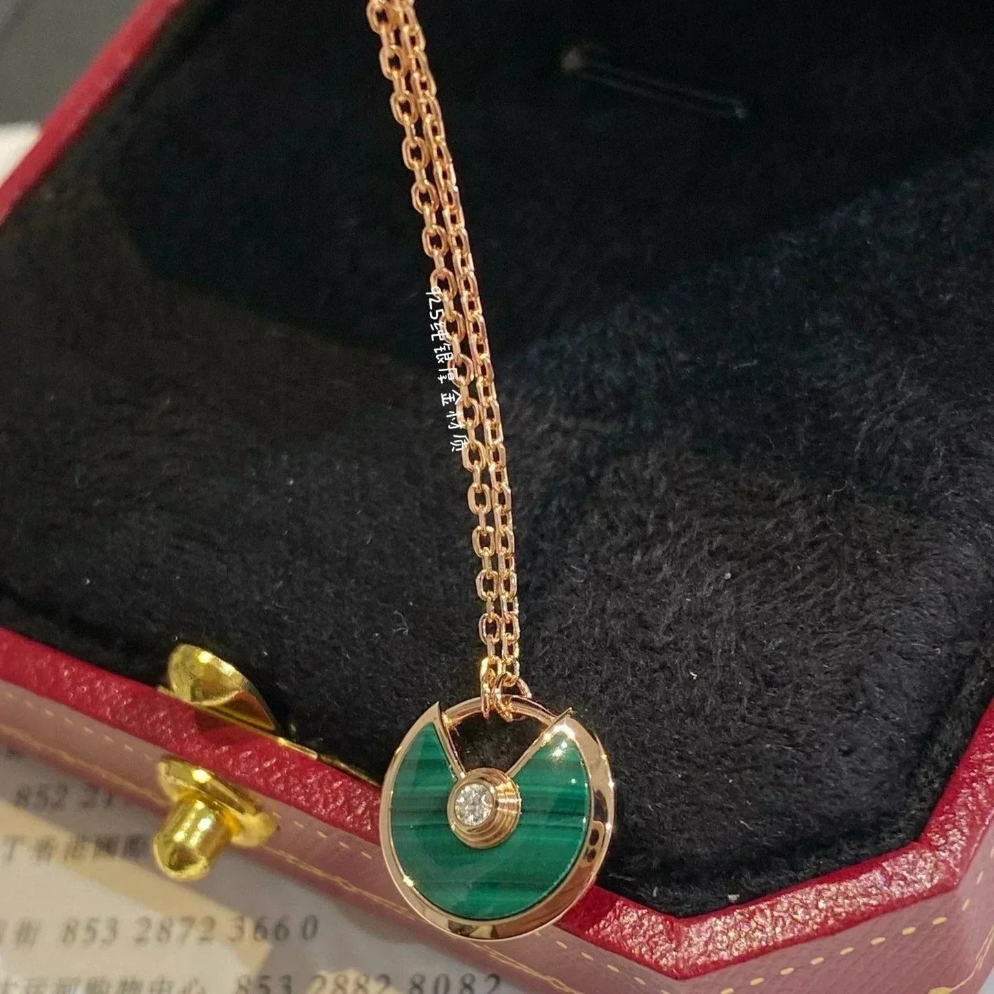 [：Polaidi Jewelry]アミュレットローズゴールドマラカイトネックレス