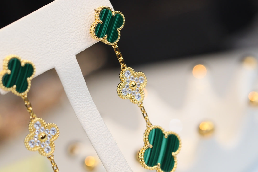 [：Polaidi Jewelry]CLOVER EARRINGS GOLD MALACHITE DIAMOND 3 MOTIF