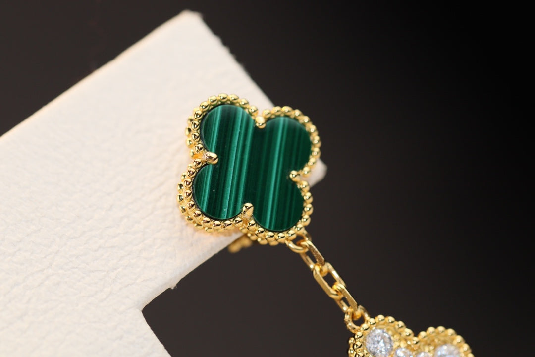 [：Polaidi Jewelry]CLOVER EARRINGS GOLD MALACHITE DIAMOND 3 MOTIF