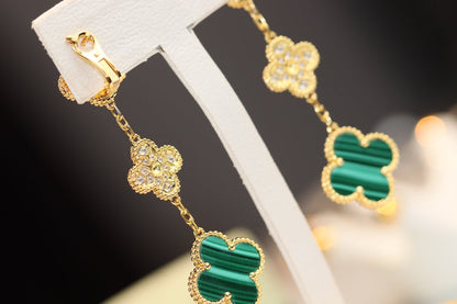 [Polaidi Jewelry]CLOVER EARRINGS GOLD MALACHITE DIAMOND 3 MOTIF