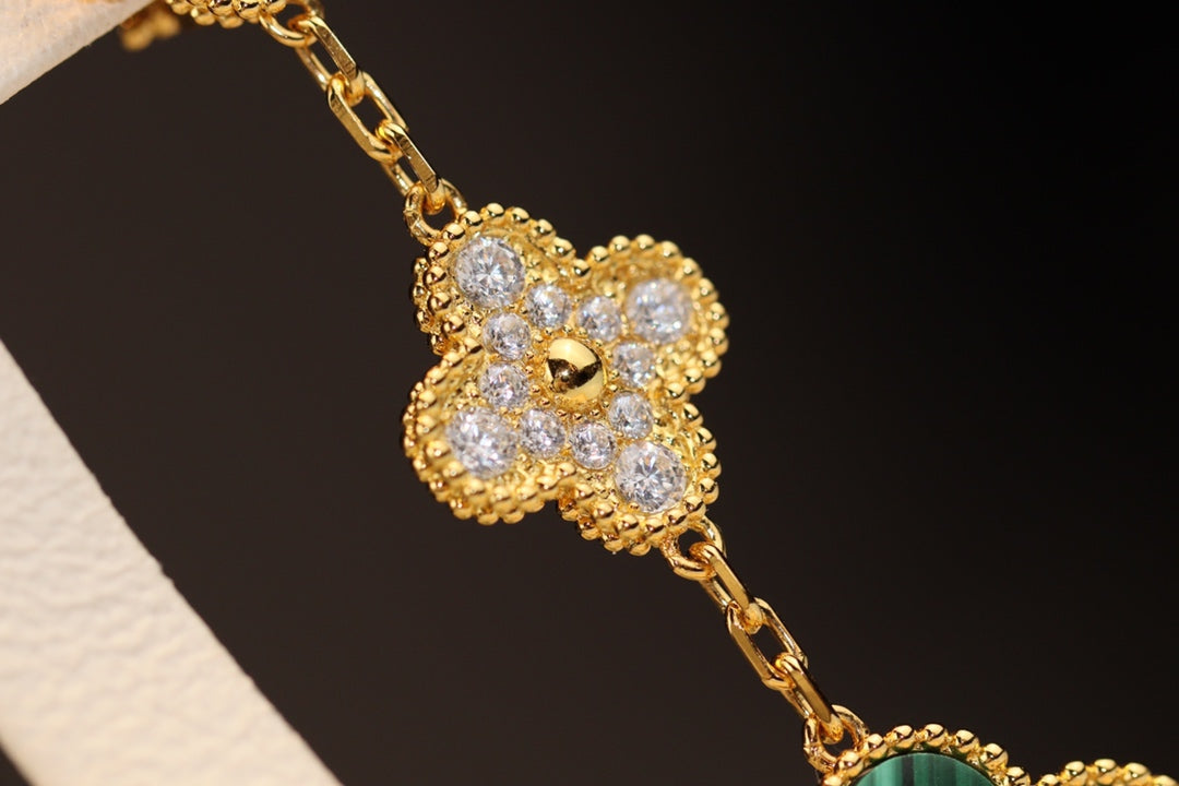 [：Polaidi Jewelry]CLOVER EARRINGS GOLD MALACHITE DIAMOND 3 MOTIF