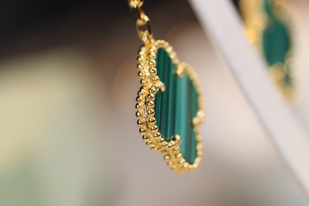 [：Polaidi Jewelry]CLOVER EARRINGS GOLD MALACHITE DIAMOND 3 MOTIF