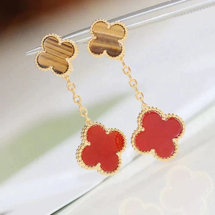 [Polaidi Jewelry]CLOVER  2 MOTIF  TIGER EYE CARNELIAN EARRINGS
