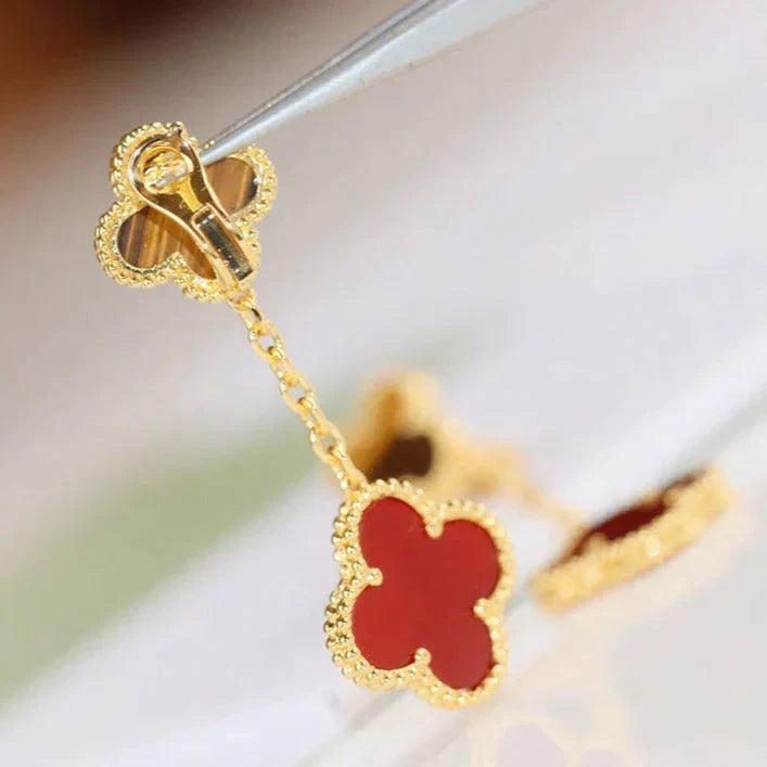 [：Polaidi Jewelry]クローバー 2モチーフ タイガーアイ カーネリアン イヤリング