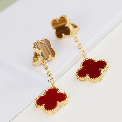 [：Polaidi Jewelry]クローバー 2モチーフ タイガーアイ カーネリアン イヤリング