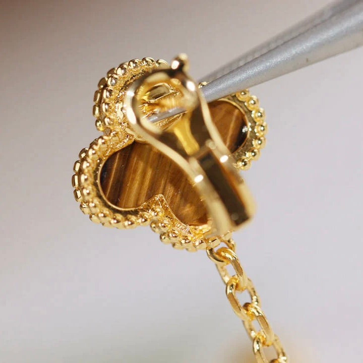 [：Polaidi Jewelry]クローバー 2モチーフ タイガーアイ カーネリアン イヤリング