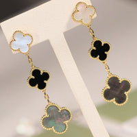 [Perlaura Jewelry ]CLOVER EARRINGS GOLD ONYX MOP 3 MOTIF