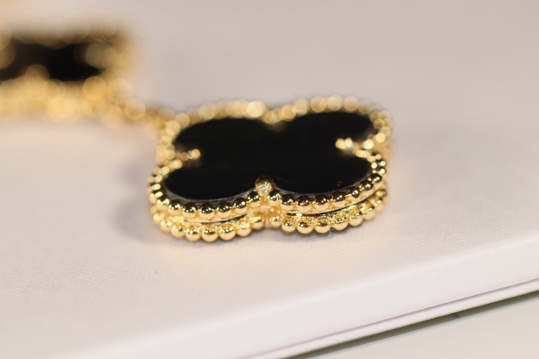 [Polaidi Jewelry]CLOVER EARRINGS GOLD ONYX MOP 3 MOTIF