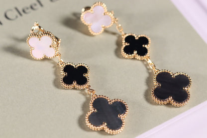 [：Polaidi Jewelry]CLOVER EARRINGS GOLD ONYX MOP 3 MOTIF