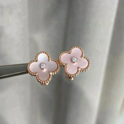 [：Polaidi Jewelry]CLOVER MEDIUM 1 MOTIFS  PINK MOP DIAMOND EARRINGS