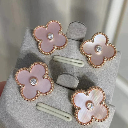 [Polaidi Jewelry]CLOVER MEDIUM 1 MOTIFS  PINK MOP DIAMOND EARRINGS