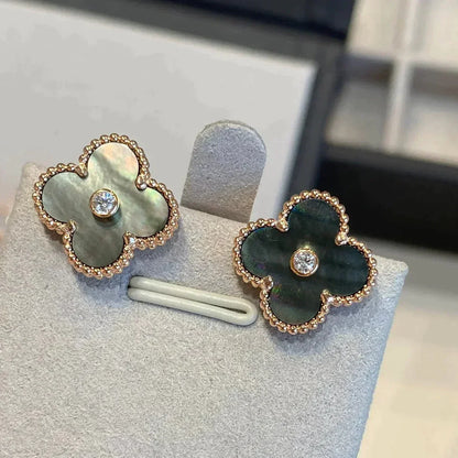 [Polaidi Jewelry]CLOVER MEDIUM 1 MOTIFS GRAY MOP  DIAMOND EARRINGS