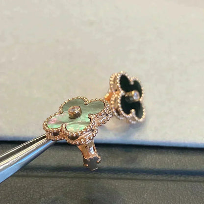 [：Polaidi Jewelry]CLOVER MEDIUM 1 MOTIFS GRAY MOP  DIAMOND EARRINGS