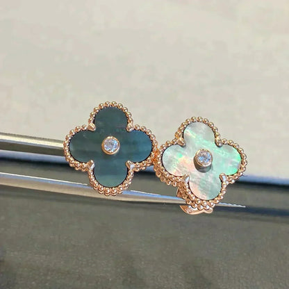 [Polaidi Jewelry]CLOVER MEDIUM 1 MOTIFS GRAY MOP  DIAMOND EARRINGS