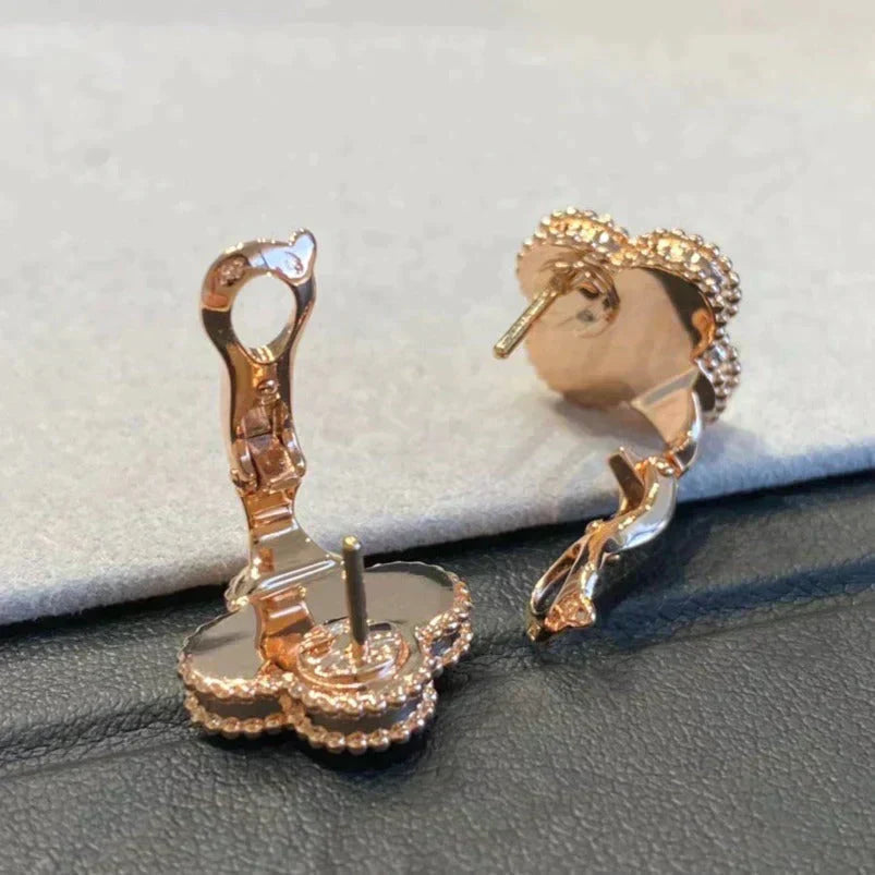 [：Polaidi Jewelry]CLOVER MEDIUM 1 MOTIFS GRAY MOP  DIAMOND EARRINGS