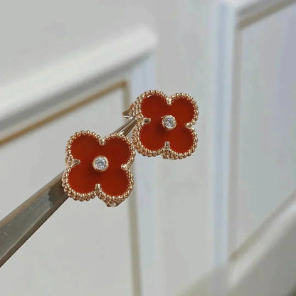 [：Polaidi Jewelry]クローバー ミディアム 1モチーフ カーネリアン ダイヤモンド イヤリング