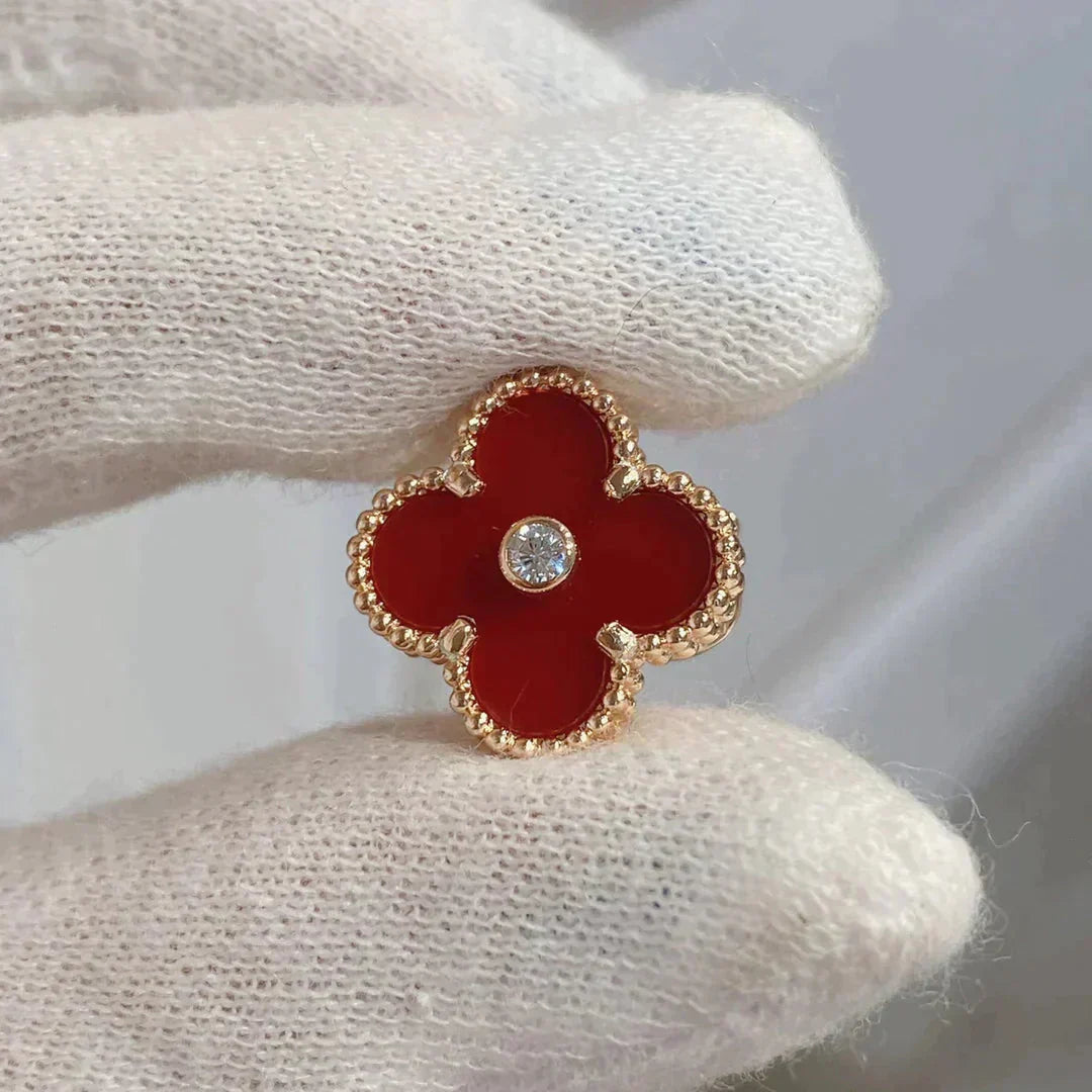 [：Polaidi Jewelry]クローバー ミディアム 1モチーフ カーネリアン ダイヤモンド イヤリング