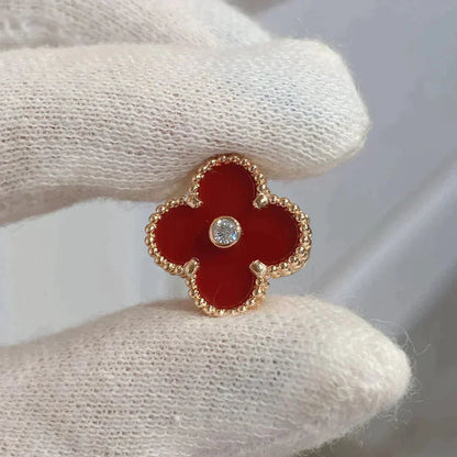 [：Polaidi Jewelry]クローバー ミディアム 1モチーフ カーネリアン ダイヤモンド イヤリング