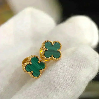 [：Polaidi Jewelry]CLOVER MINI 9.5MM MALACHITE  EARRINGS