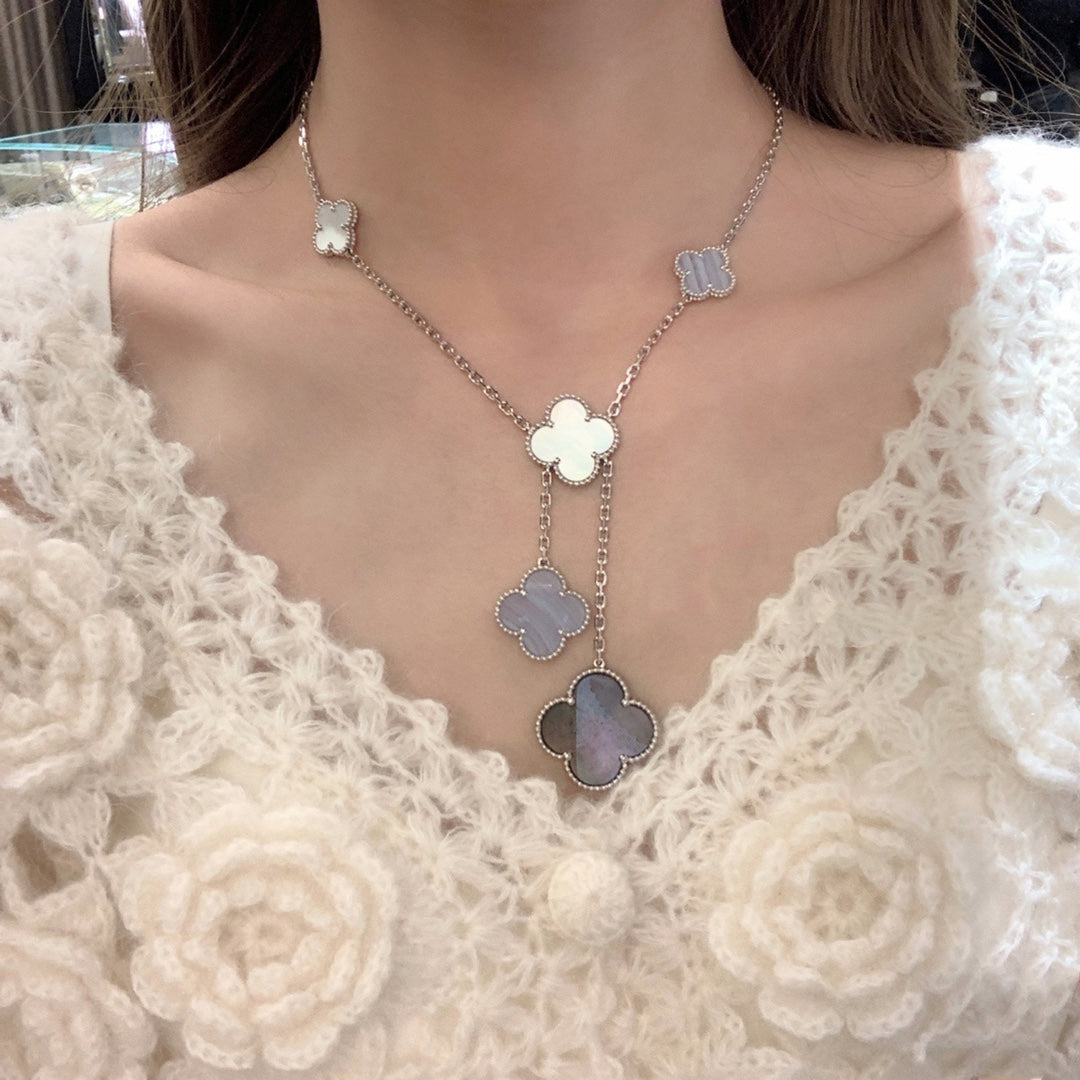 [Polaidi Jewelry]CLOVER MOP CHALCEDONY NECKLACE SILVER 6 MOTIF