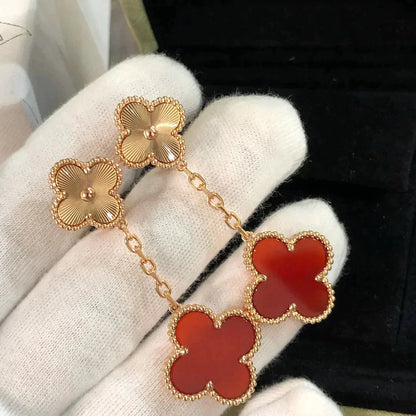 [：Polaidi Jewelry]クローバー 2モチーフ レーザーカーネリアンピアス