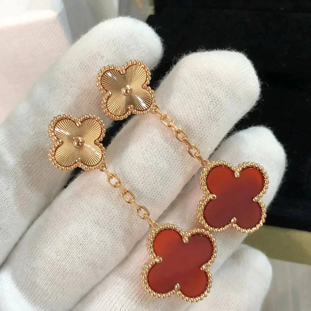 [：Polaidi Jewelry]クローバー 2モチーフ レーザーカーネリアンピアス