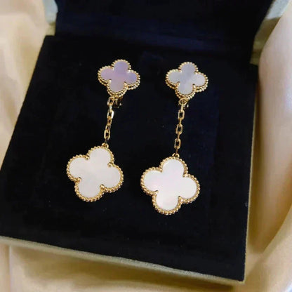 [Polaidi Jewelry]CLOVER 2 MOTIF WHITE MOP EARRINGS