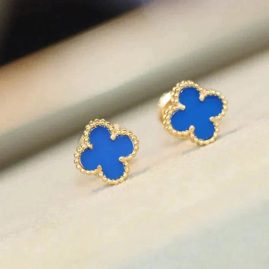 [：Polaidi Jewelry]CLOVER MINI 9.5MM BLUE AGATE EARRINGS