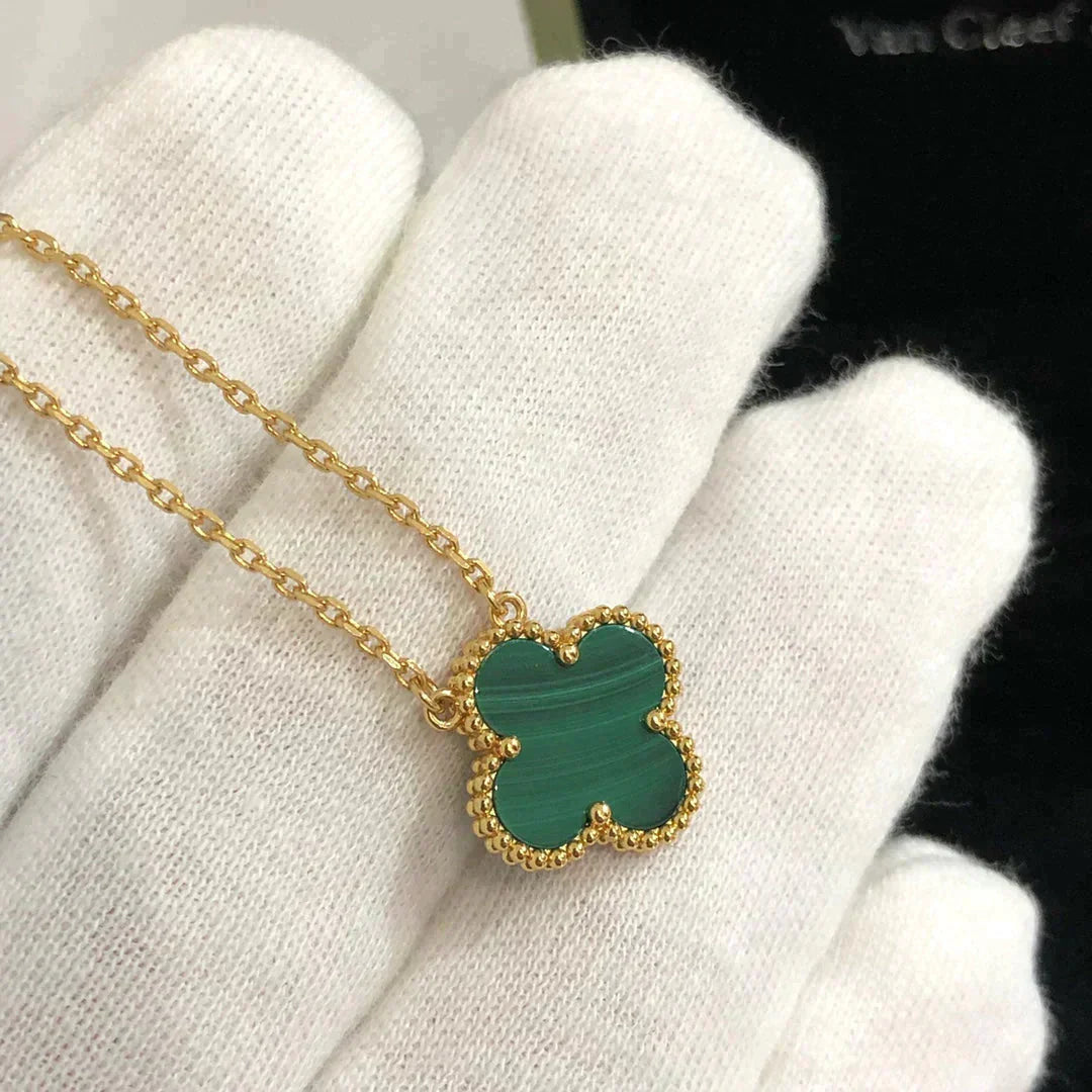 [：Polaidi Jewelry]クローバー 15MM マラカイト シングル フラワー ネックレス