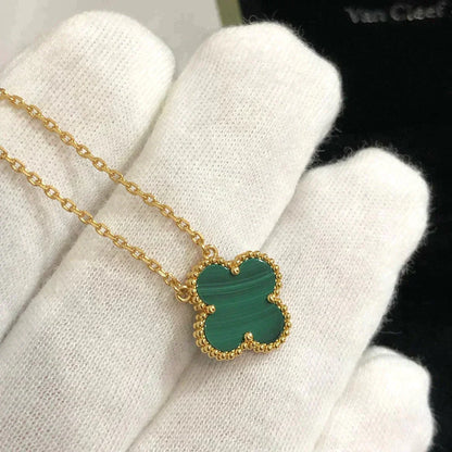 [：Polaidi Jewelry]クローバー 15MM マラカイト シングル フラワー ネックレス