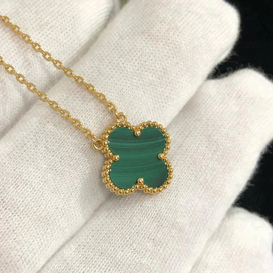 [：Polaidi Jewelry]クローバー 15MM マラカイト シングル フラワー ネックレス