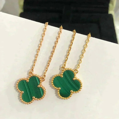 [：Polaidi Jewelry]クローバー 15MM マラカイト シングル フラワー ネックレス