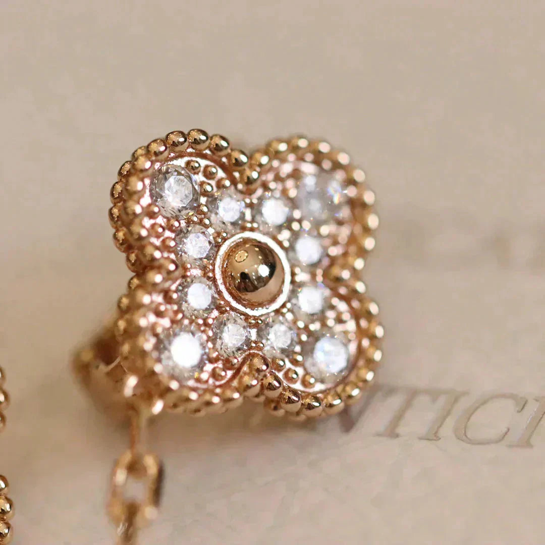 [Polaidi Jewelry]CLOVER MEDIUM 1 MOTIFS FUll DIAMOND EARRINGS