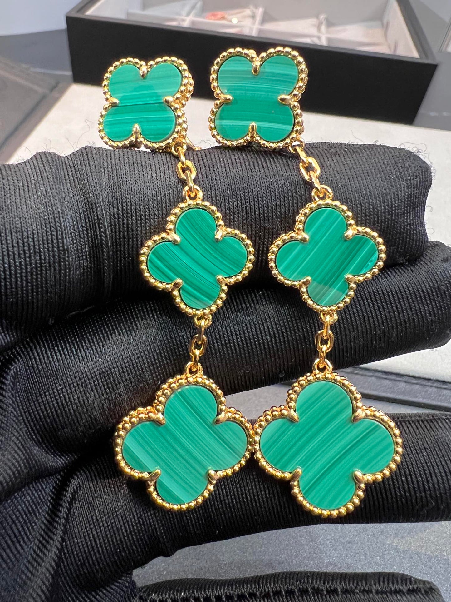 [：Polaidi Jewelry]CLOVER MALACHITE 3 MOTIFS GOLD
