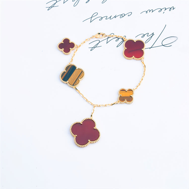 [：Polaidi Jewelry]CLOVER BRACELET 5 MOTIFS CARNELIAN TIGER EYE