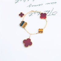 [Perlaura Jewelry ]CLOVER BRACELET 5 MOTIFS CARNELIAN TIGER EYE