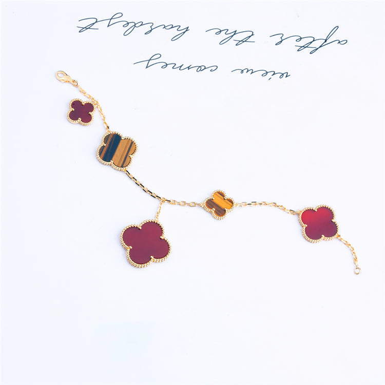 [：Polaidi Jewelry]CLOVER BRACELET 5 MOTIFS CARNELIAN TIGER EYE