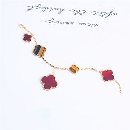 [：Polaidi Jewelry]CLOVER BRACELET 5 MOTIFS CARNELIAN TIGER EYE