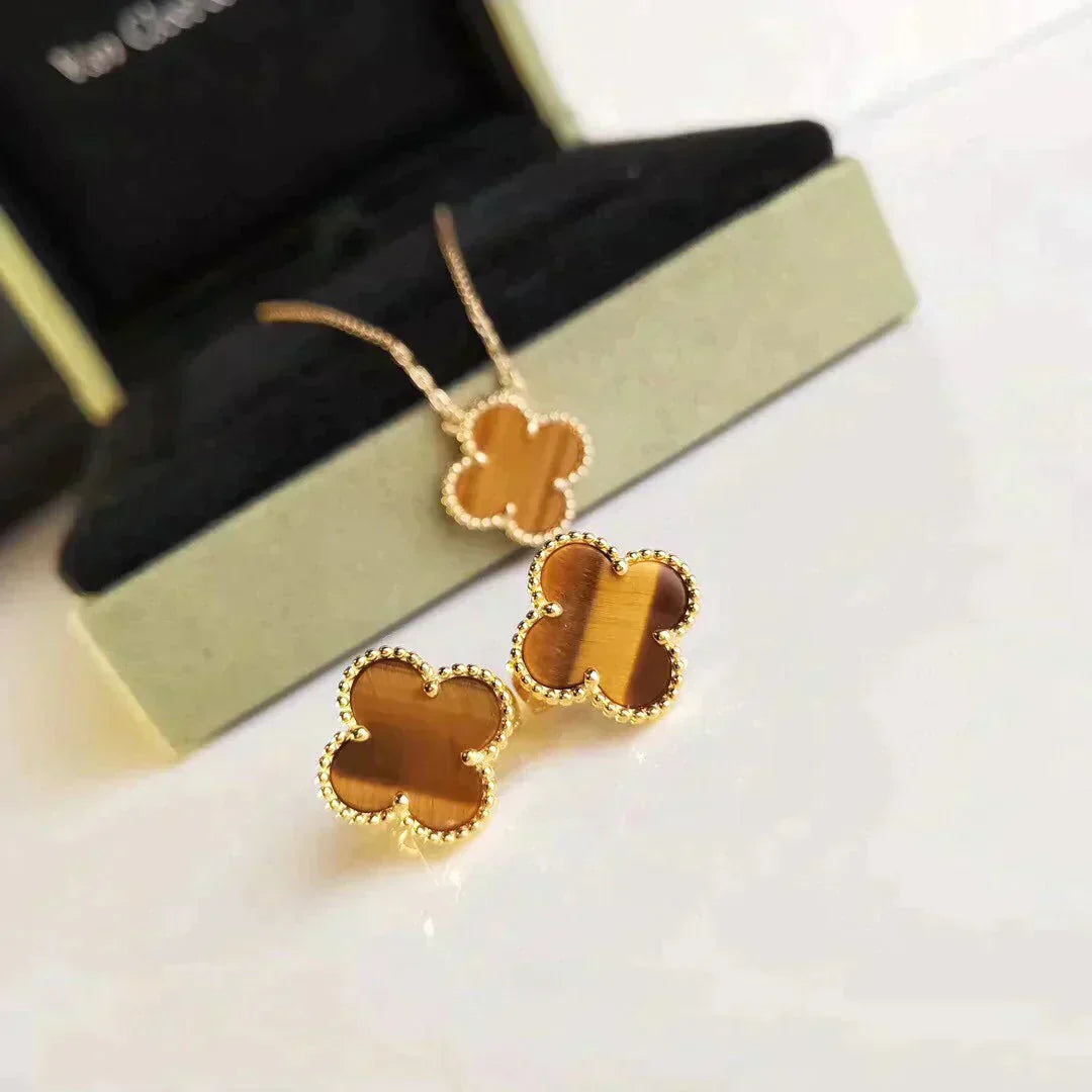 [：Polaidi Jewelry]CLOVER MEDIUM 1 MOTIFS TIGER EYE EARRINGS
