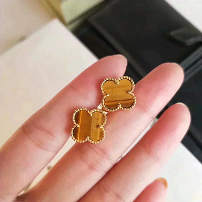 [：Polaidi Jewelry]CLOVER MEDIUM 1 MOTIFS TIGER EYE EARRINGS