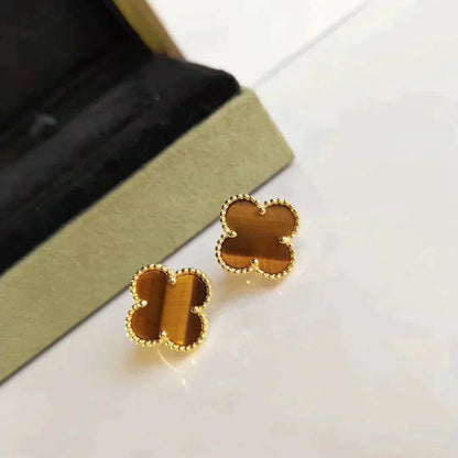 [：Polaidi Jewelry]CLOVER MEDIUM 1 MOTIFS TIGER EYE EARRINGS