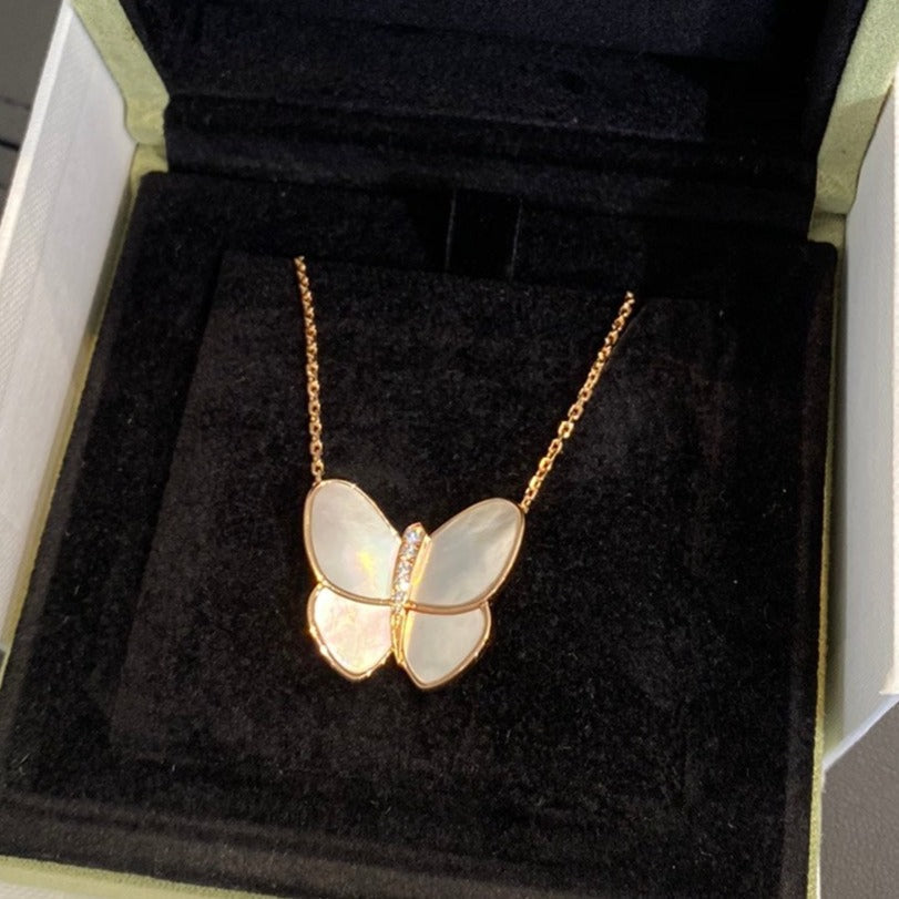 [：Polaidi Jewelry]バタフライ ゴールド マザーオブパール ダイヤモンド ネックレス