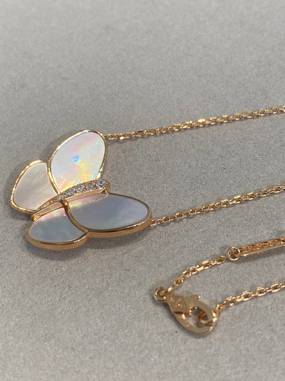 [：Polaidi Jewelry]バタフライ ゴールド マザーオブパール ダイヤモンド ネックレス