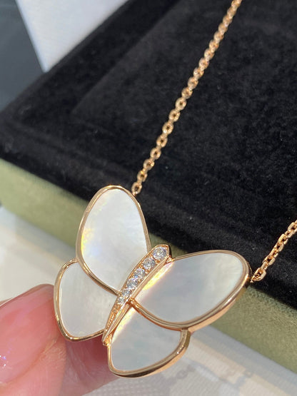[：Polaidi Jewelry]バタフライ ゴールド マザーオブパール ダイヤモンド ネックレス