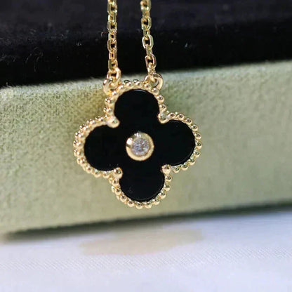 [：Polaidi Jewelry]クローバー 15mm ダイヤモンド オニキス ネックレス