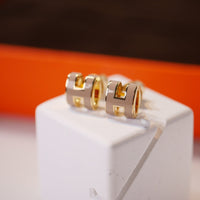 [Perlaura Jewelry ]MINI POP H GOLD EARRINGS GREY