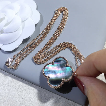 [: Polaidi Jewelry]クローバー 25MM ゴールド ダークマザーオブパール ビッグクローバーネックレス