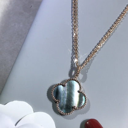 [: Polaidi Jewelry]クローバー 25MM ゴールド ダークマザーオブパール ビッグクローバーネックレス
